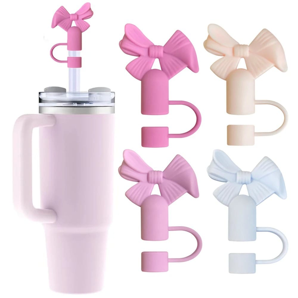 1PC Cute Bow Straw Cap Cover for 10mm Straws – Fits Stanley Tumbler Cups, Dustproof & Leak-Resistant (Random Color)
