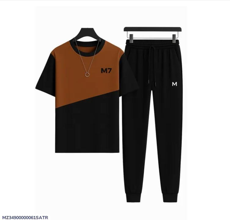 Men's Premium Colorblock Polyester Tracksuit – Brown & Black (M7 Edition)