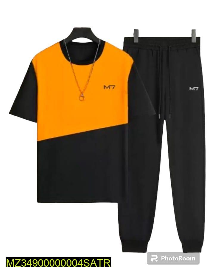 Men's Premium Colorblock Polyester Tracksuit – Brown & Black (M7 Edition)